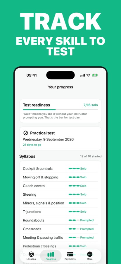 How you're doing in the Roadworthy Student app.