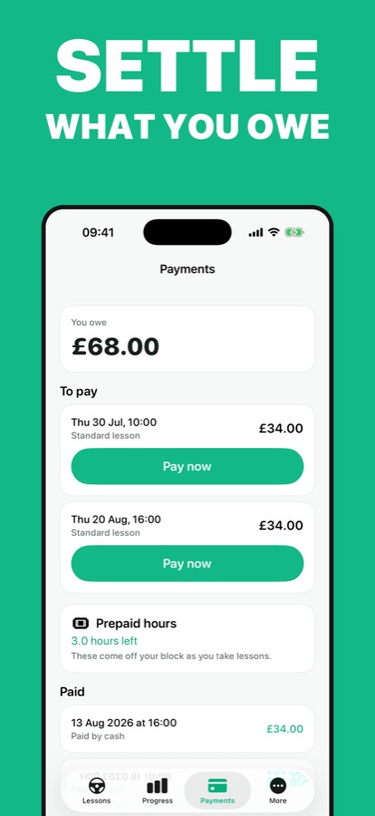 What you owe in the Roadworthy Student app.